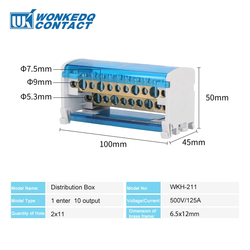 WKH-211 Junction Modular Power Distribution Box 2*11 Pins Screw Wire Electrical Connector Din Rail Terminal Block WKH211