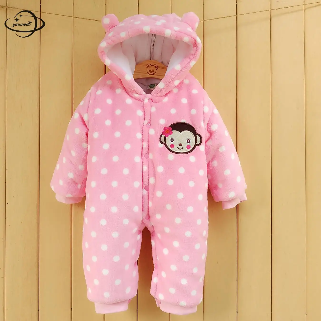 

Baby Girls Jumpsuits Winter Infant Playsuits Clothing Long Sleeve Hooded Polka Dot Add Cotton Soft Toddler Bodysuits Clothes K40