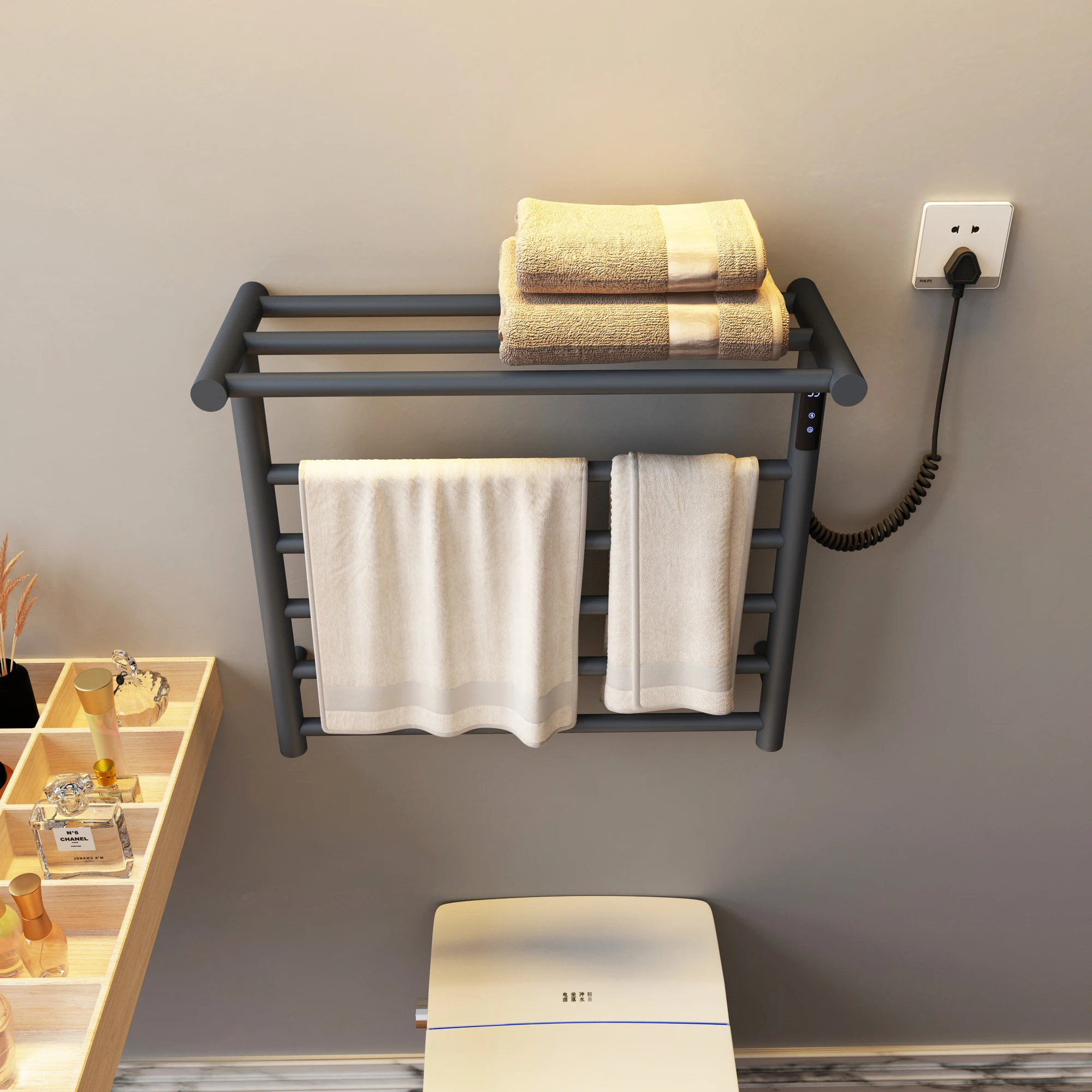 bathroom Electric heating towel rack household bathroom accessories Deep grey  thermostatic drying bath towel rack towel warmer