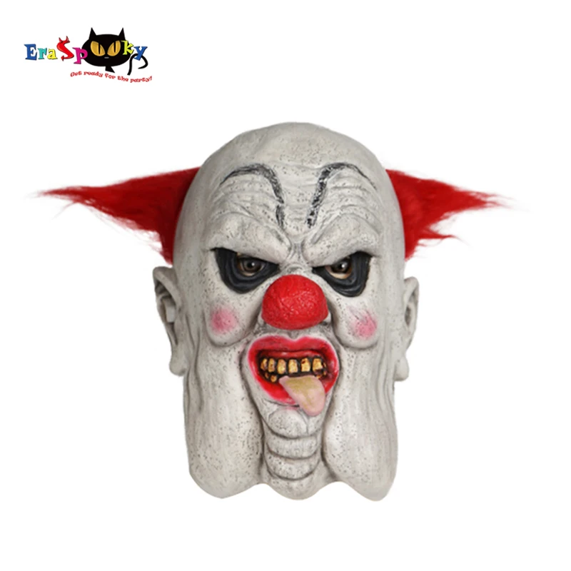 Elaspooky masques de Clown gras effrayant pour hommes, Costume d'halloween pour adultes horreur, masque intégral en Latex, accessoires de film Cosplay cheveux rouges