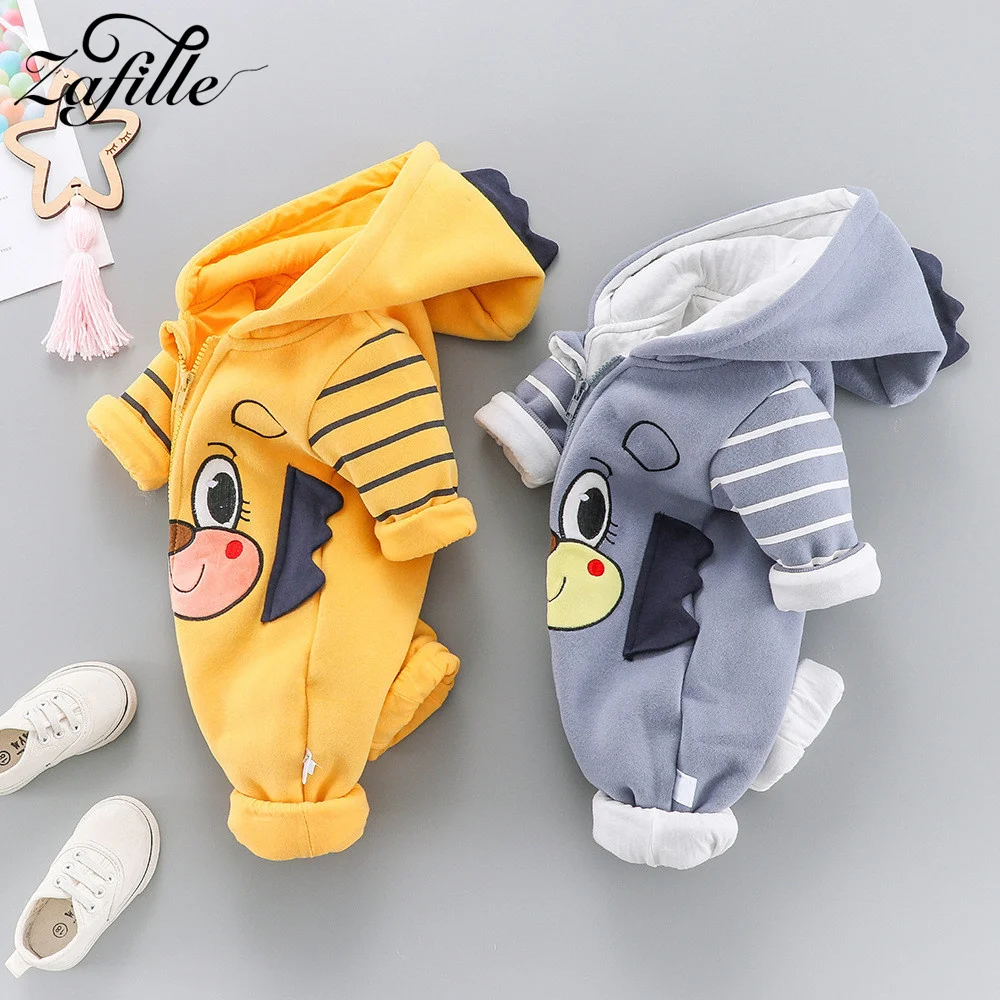 ZAFILLE Newborn Baby Winter Clothes Cartoon Bear Toddler Boy Clothes Zipper Hooded Boys Romper Baby Costume Winter Jumpsuit Kids