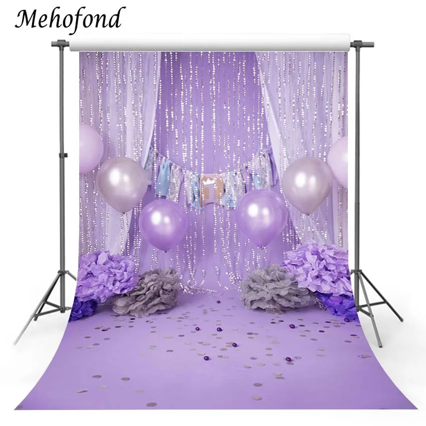 

Mehofond Photography Backdrops Purple Silver Sequins Curtain Baby 1st Birthday Decor Photo Background Balloon Photophone Props