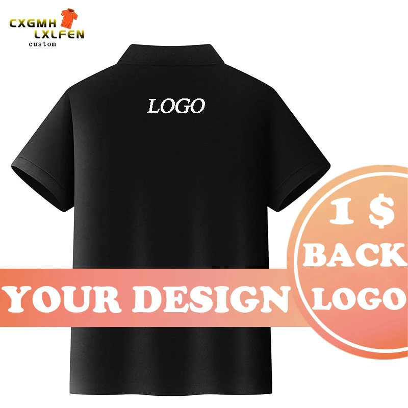 Children's POLO shirt top 7-color custom logo short-sleeved high-end cotton lapel printing DIY brand text