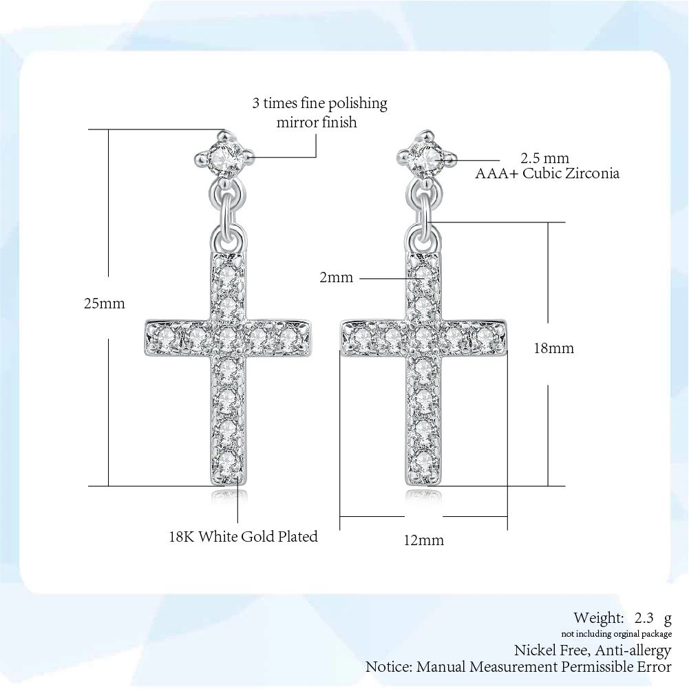 Double Fair Cross Cubic Zirconia Drop Dangle Earrings HotSale Rose Gold Color Fashion Wedding Jewelry For Women DFE328