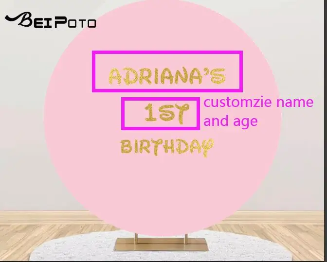 Personalizar rosa redondo fotografia fundo círculo pano de fundo menina foto estúdio 1st festa de aniversário banner capa de mesa y734
