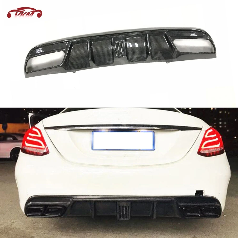 

Carbon Fiber Rear Bumper Lip With LED Light for Benz C class W205 4 Door C180 C200 C300 C63 2015- 2019 4 outlet Rear Diffuser