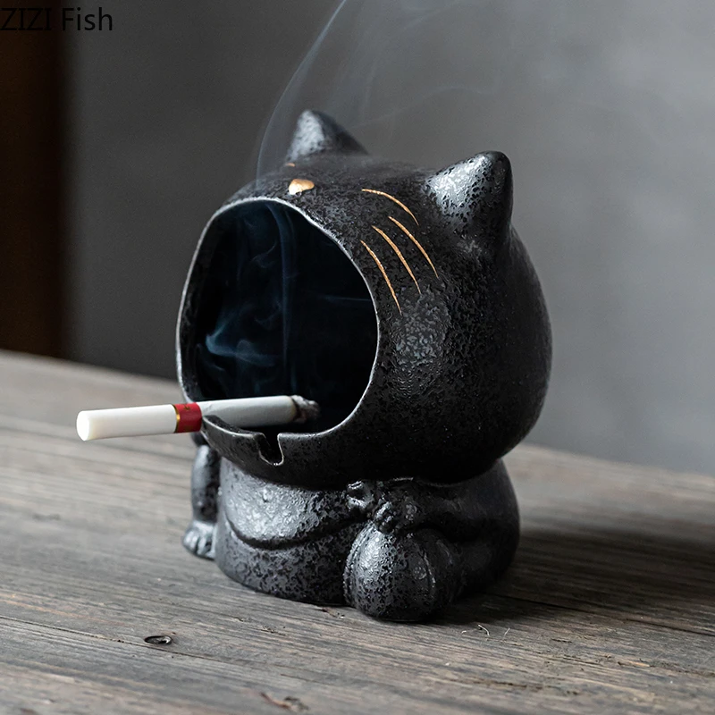 Cute Cartoon Cat Creative Art Ashtray Ceramic Household Living Room Large Capacity Anti Fly Ash Large Ashtray Gift for Boyfriend