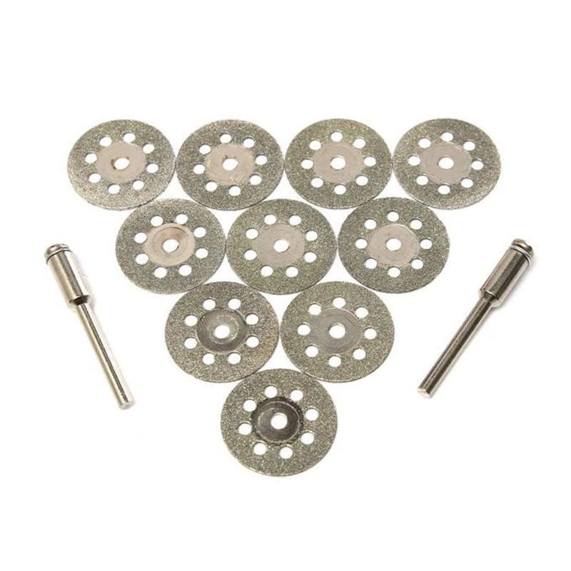 WENXING 10pcs/set Mini Diamond Saw Blade Silver Cutting Discs with 2X Connecting Shank for Dremel Drill Fit Rotary Tool