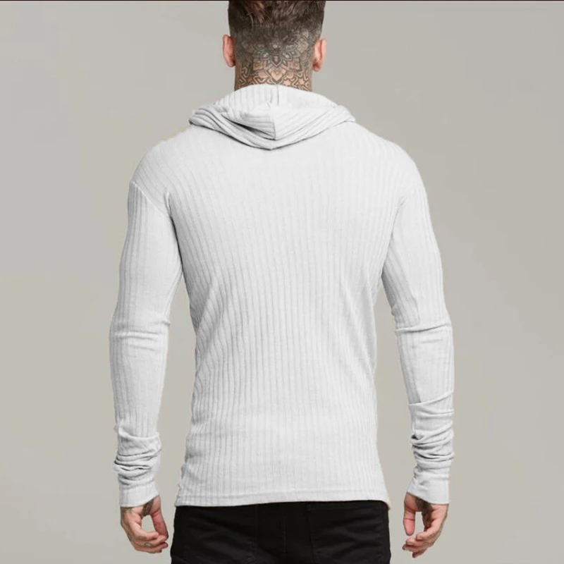 New Spring Fitness Hooded Sweaters Men Warm Turtleneck Sweaters Slim Fit Sports Pullover Men Sweater Gym Knitwear Pull Homme