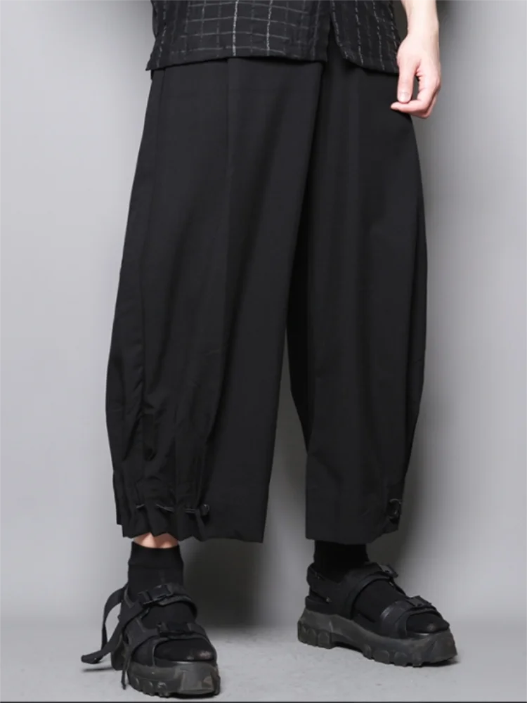 Men's Casual Pants Spring And Autumn New Solid Color Stretch Waist Straight Leg Pants Pull Rope Leg Pants Nine Minutes