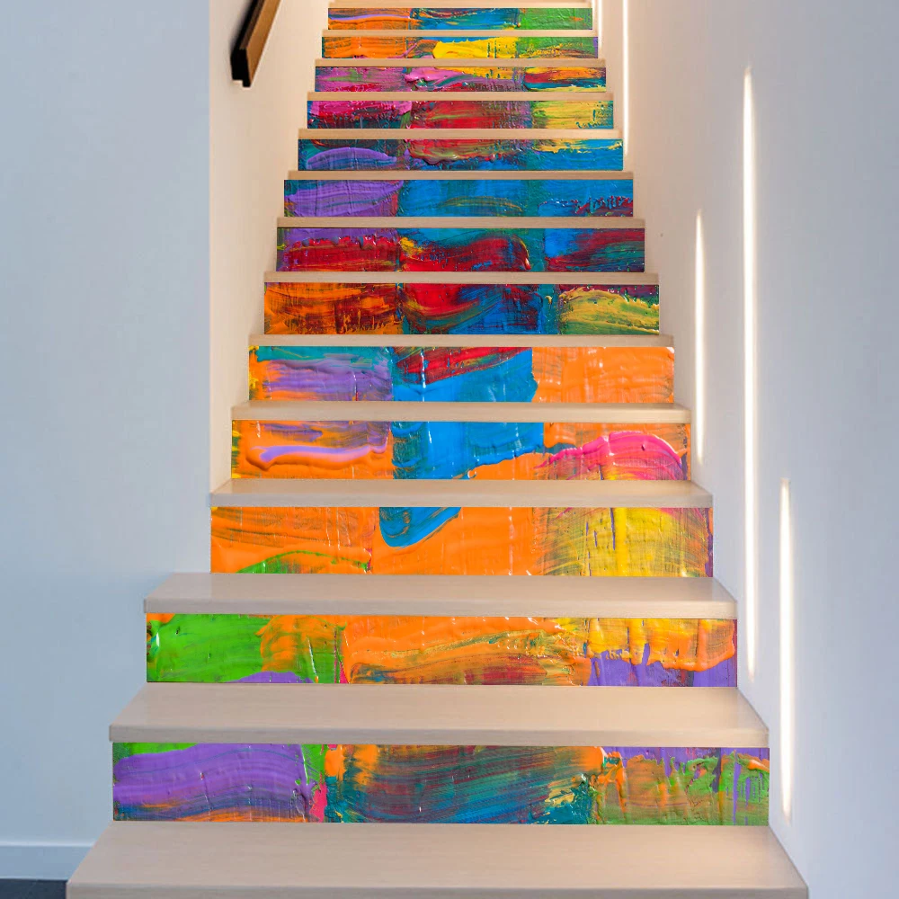 Abstract Art Painting Vinyl Staircase Sticker For House Stairs Decoration DIY Wall Stickers Waterpoof Peel & Stick PVC Wallpaper