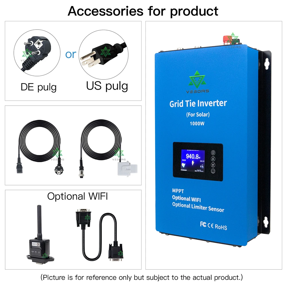 MPPT 1000W On Grid Tie Inverter With Limiter Sensor Solar Micro Inverter Microinverter Pure Sine Wave RS485 Ship From Spain