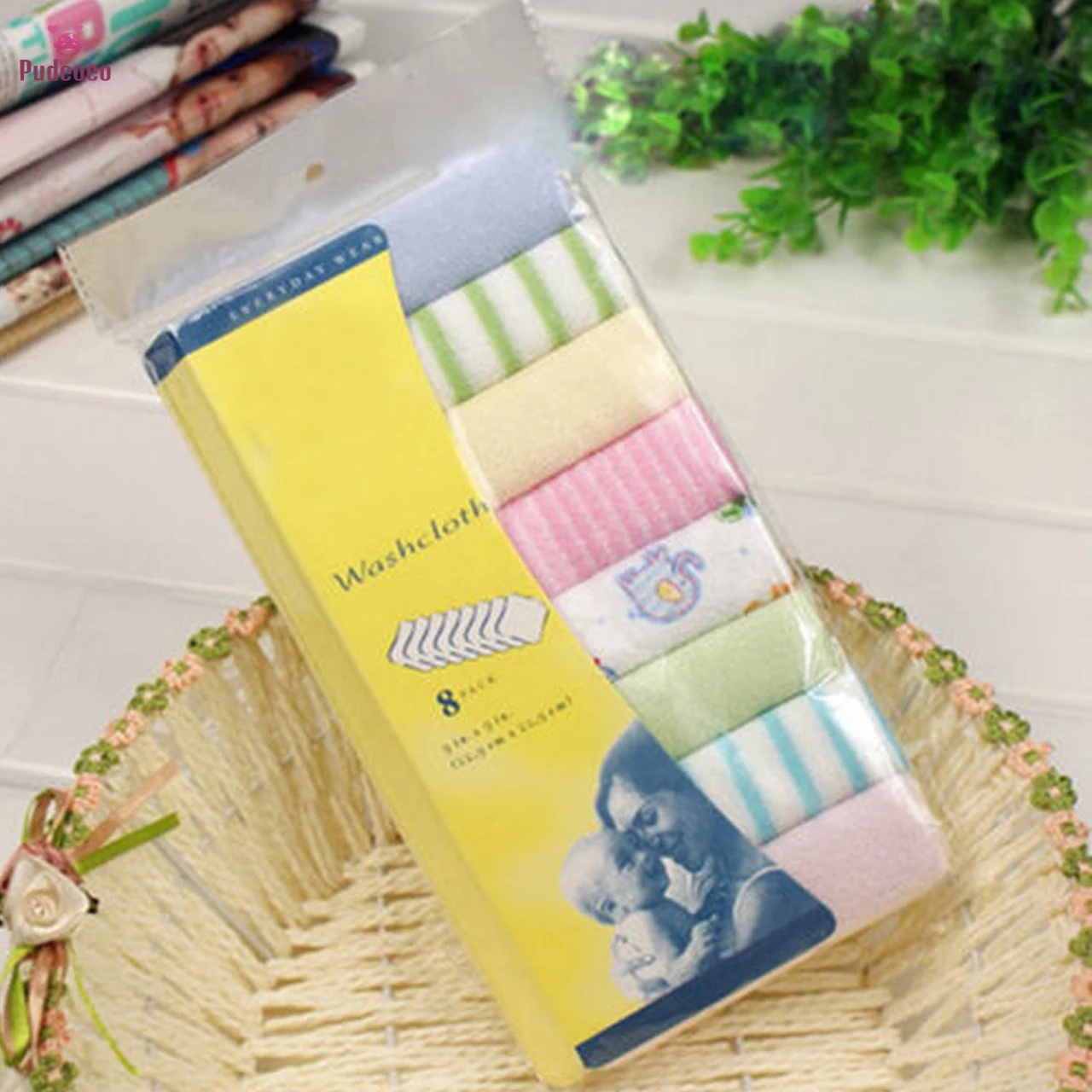 Pudcoco 8Pcs 100% Cotton BabyTowel Infant towels Newborn Bath Washcloth Bathing Feeding Wipe Cloth Soft muslin cloth	handdoek