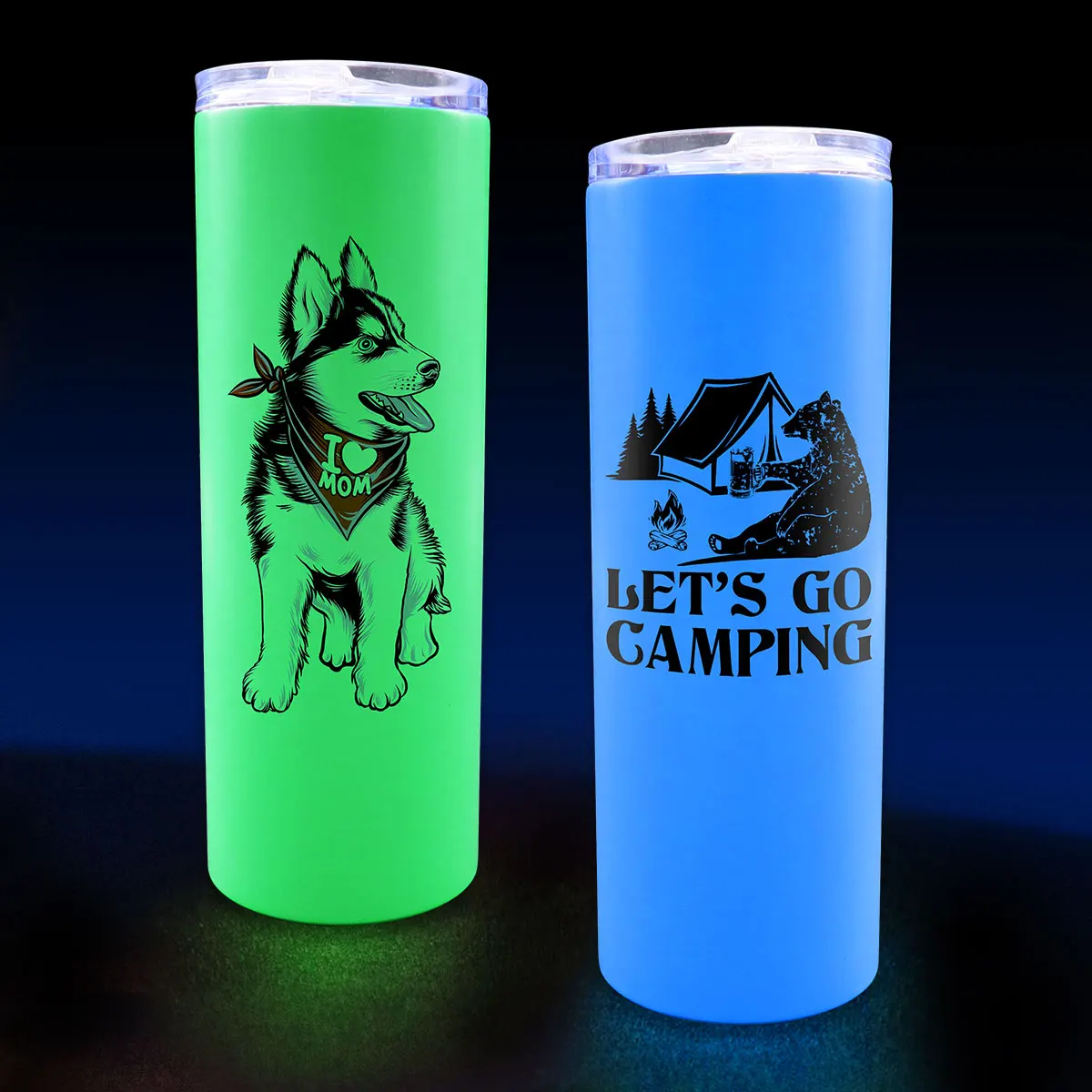 20oz Sublimation Blanks Straight Cup Glow In The Dark Skinny Tumbler Water Bottle with Closed Lid and Straw for Heat Press