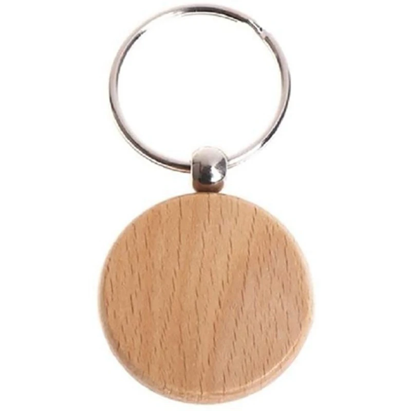 100Pcs Blank Round Wooden Key Chain Diy Wood Keychains Key Tags Can Engrave Diy Gifts