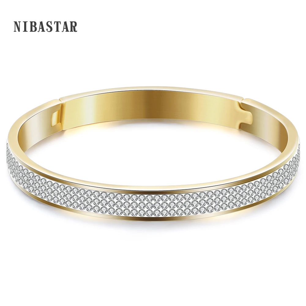 Luxury Famous Brand Jewelry Pulseira Gold Color Stainless Steel Bracelets & Bangles Female 3 Row Crystal Bracelet For Women