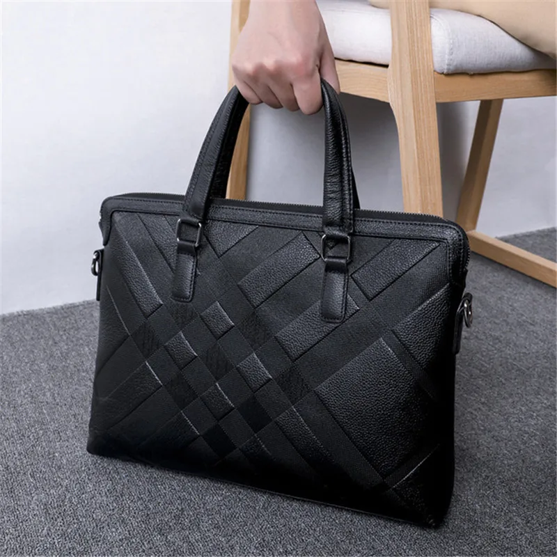 Luxury brand embossed pattern men\'s leather bag handbag real cowhide briefcase fashion shoulder bag male work business bags