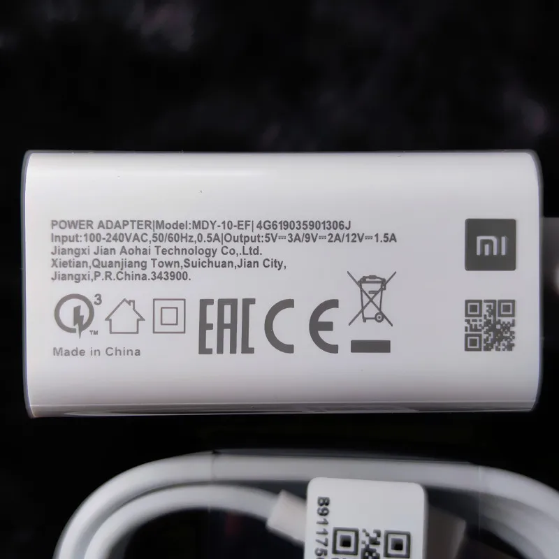 Xiaomi-오리지널 18W 고속 충전기 QC 3.0 EU, 빠른 여행용 벽 충전 어댑터 USB C, Mi 8 9 SE A2 A3 Mix 3, 레드미 노트 7 8 9 Pro