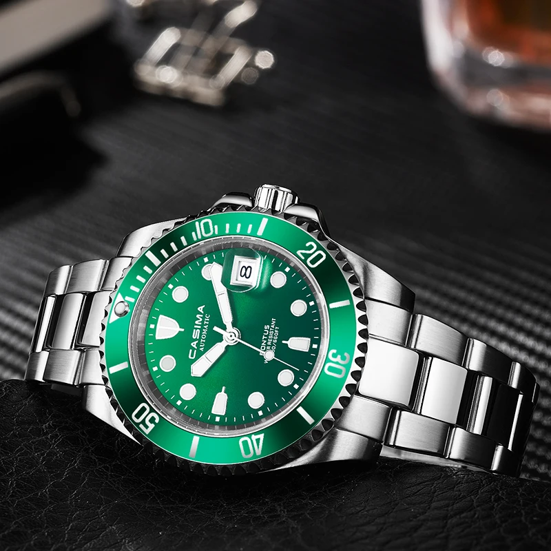 CASIMA Green Mechanical Wtach  40mm Men Luxury Automatic Mechanical Wrist Watch Men Stainless Steel Waterproof Watch 6916