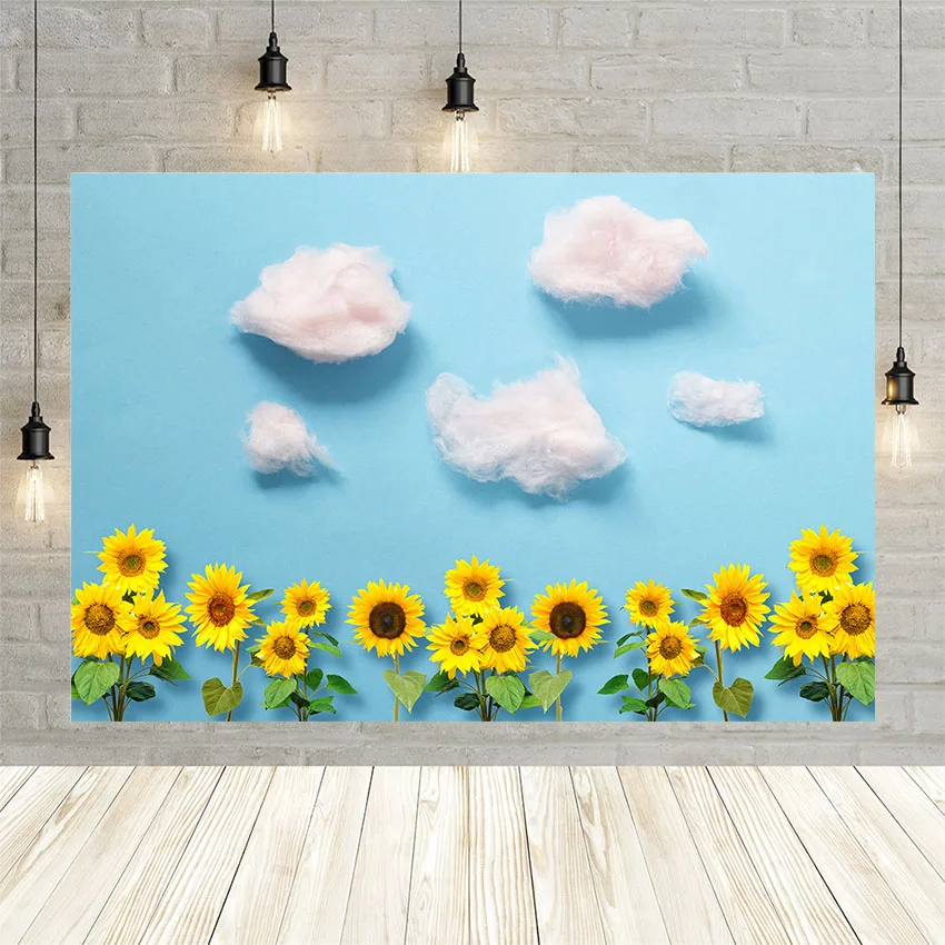 Avezano الوليد استحمام الطفل التصوير خلفية عباد الشمس الأزرق السماء البيضاء سحابة حفلة عيد ميلاد خلفية صور استوديو فوتوكورد