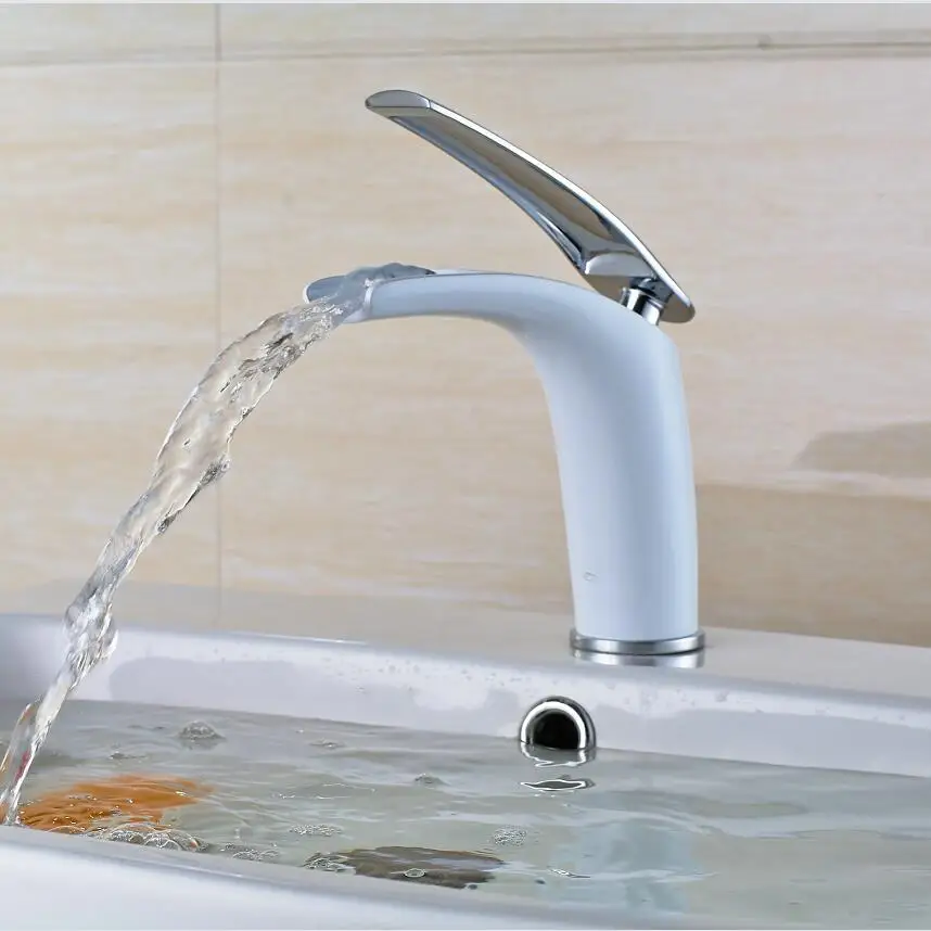 

Vidric New Arrivals Bathroom Faucet hot and cold White Brass Basin Faucet Waterfall Faucet Sink Faucet Single Handle water tap