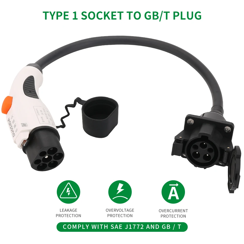 32A GBT EVSE Adapter Sae J1772 Type 1 EV Chargers with 0.5m Cable Charge For GB/T Electric Car