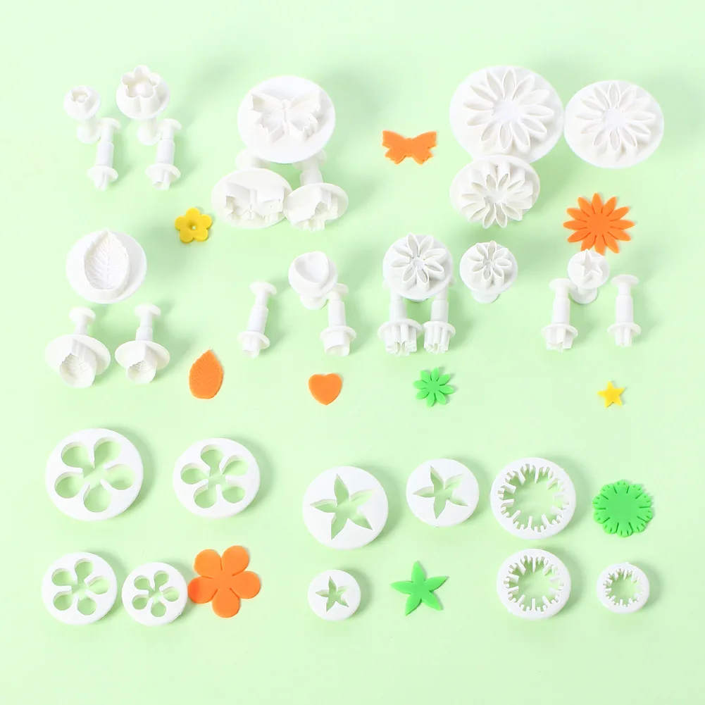 33 Piece Polymer Clay Fondant Cake Cookie Plunger Cutter Leaf Butterfly Heart Flower Shape Decorating Embossing Mold DIY Tools