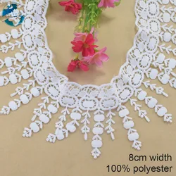8cm White Polyester Lace Embroidery French Ribbon Fabric Guipure Diy Trims Warp Knitting Sewing Accessories Doll Dress#4280