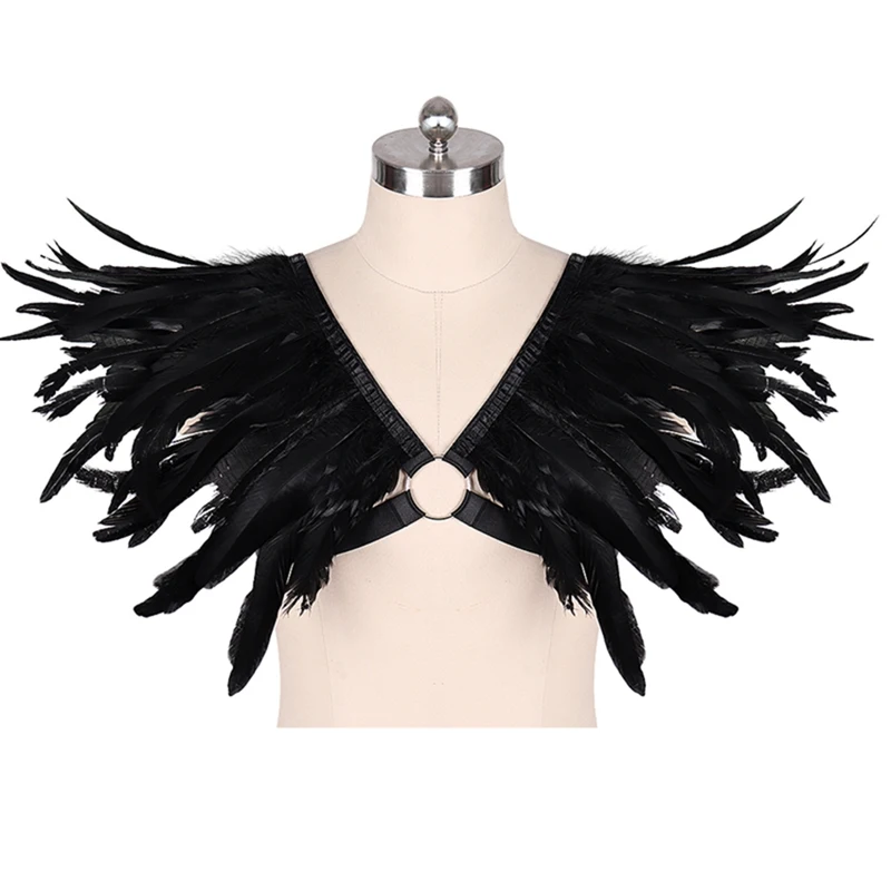 

Mens Feather Cage Bralette Harness Epaulette Shoulder Wings Crop Top Goth Steampunk Festival Burning Man Rave Clothing