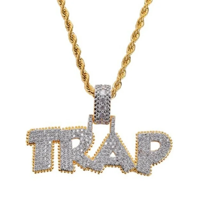 Ice Out Chain Necklace Trap Design Letter Pendant Personality Trend Fashion Hip Hop Necklace