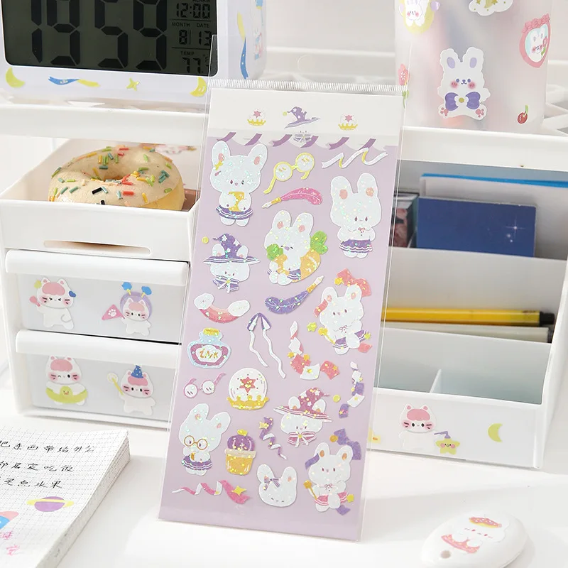 Cute Rabbit Laser Stickers Hand Account Decoration Scrapbooking Album Happy Planner DIY Diary Korean Stationery Sticker