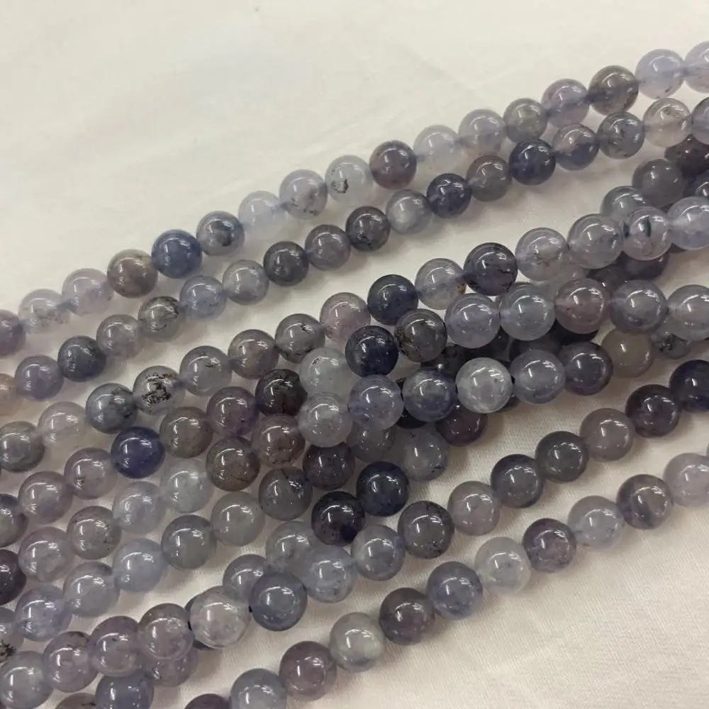 حجر ايوليت طبيعي مستدير لصنع المجوهرات أساور خرز للنساء فاصل تطريز ذاتي الصنع حلية خرز