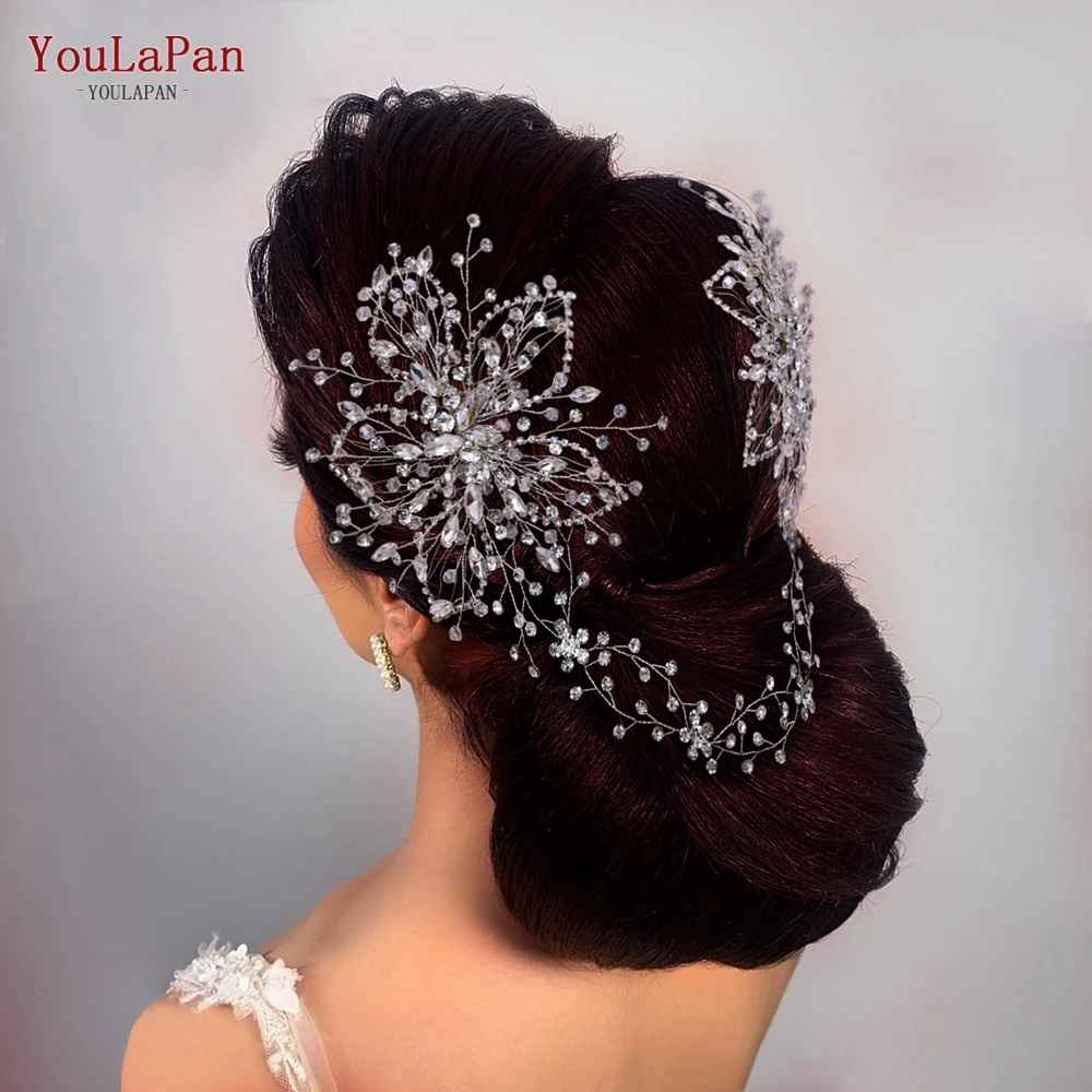 YouLaPan-Diadema de Tiara nupcial para mujer, diadema plateada hecha a mano, cadena para la cabeza, peine, accesorios de boda, HP401