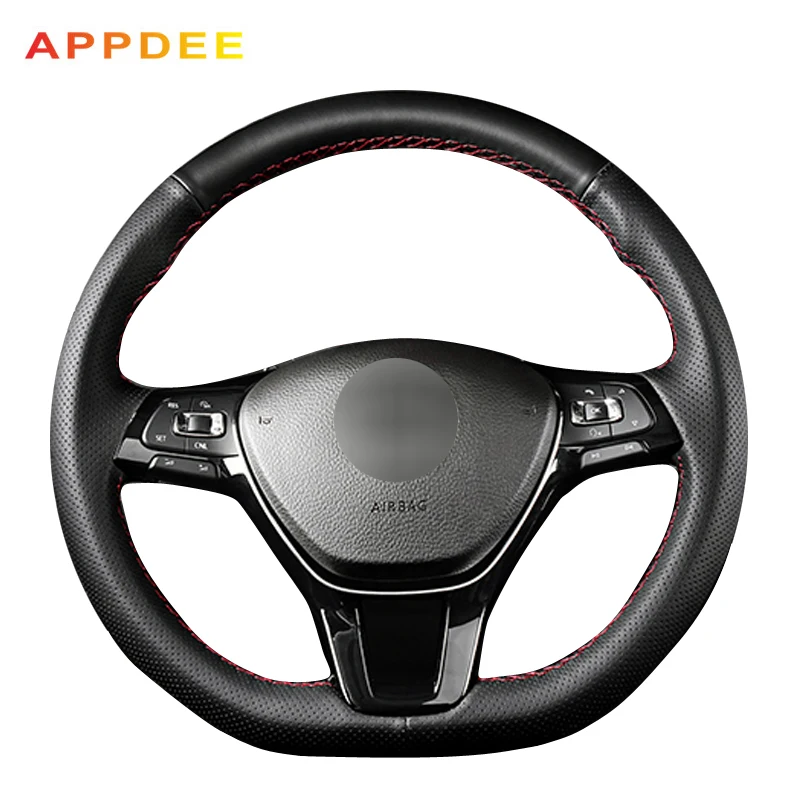 Handsewing Black Artificial Leather Steering Wheel Covers for Volkswagen VW Golf 7 Mk7 New Polo Passat B8 Tiguan Sharan Jetta