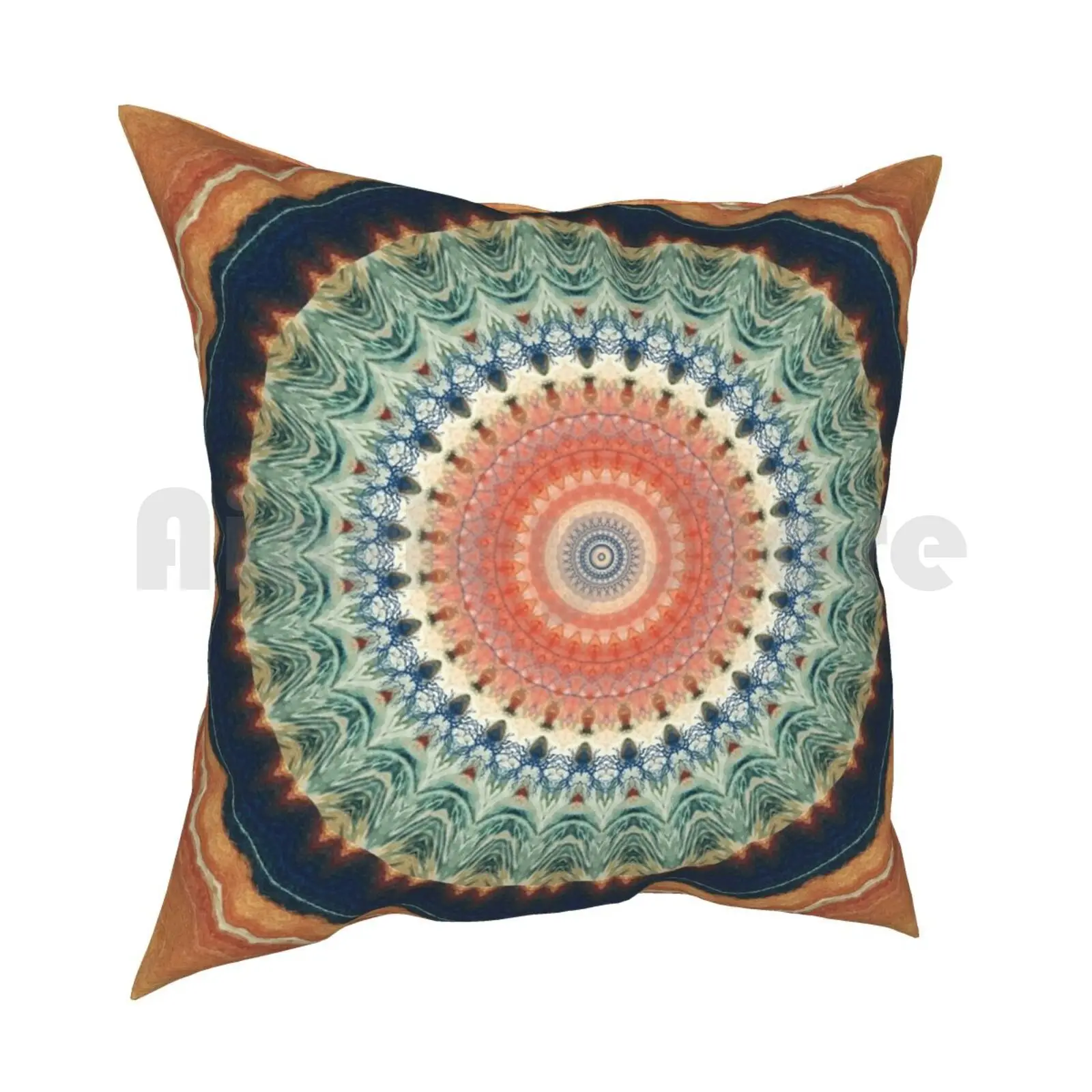 Indigo Dark Blue And Orange Mandala Pillow Case Printed Home Soft DIY Pillow cover Curtains Mats Mandala Dark Blue Orange