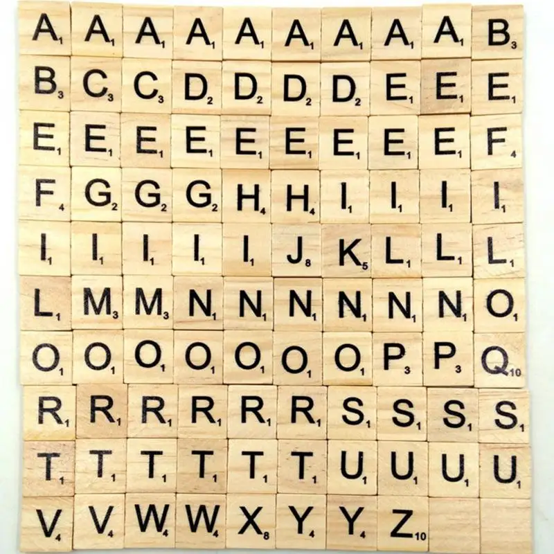 100Pcs Alphabet Tile Complete Wooden Number Scrapbooking Handcraft Word Name Tage Letter Set