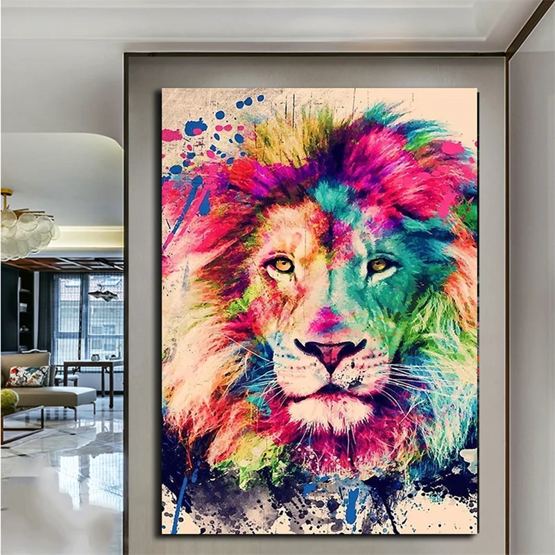 beibehang Custom abstract painting modern animal home decoration painting colorful lion papel de parede 3d wallpaper