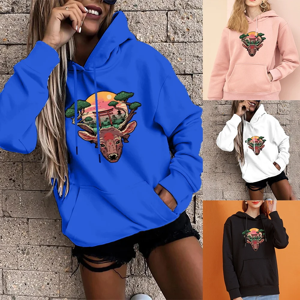 

Women's Hoodie Funny Print Ladies Fashion Pullover Harajuku Oversized Pocket Clothing Long Sleeve Casual Street Sweatshirt