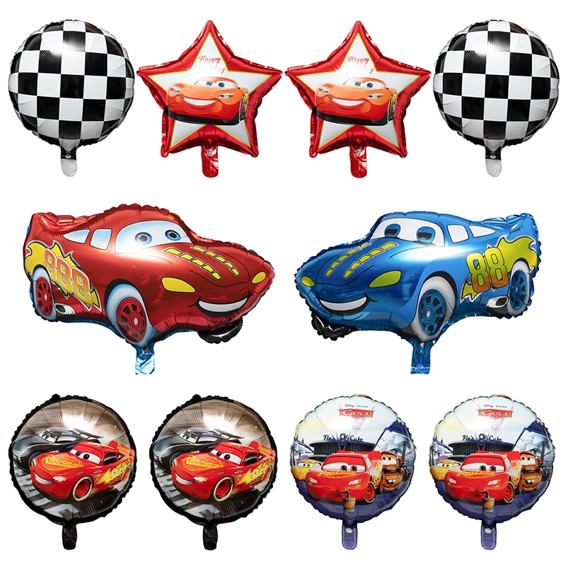 Ballons de course en aluminium pour enfants, 10 pièces, Double face, à carreaux, fournitures de décoration pour fête prénatale, anniversaire, pour garçons