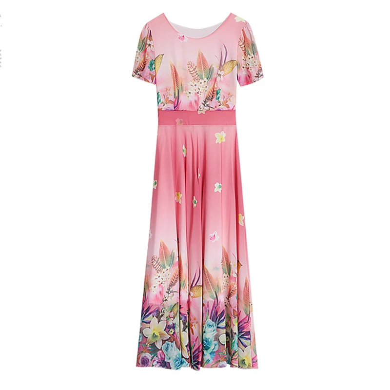 Vestido de verão boho floral feminino, vestido maxi elegante, manga curta, vestidos rosa, festa bodycon de verão, estampa vintage, 2022