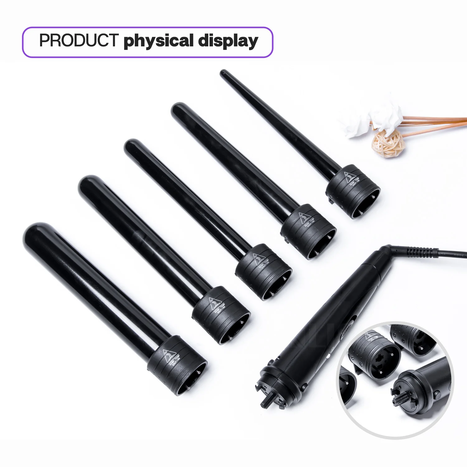 Juego de varitas de hierro rizador 5 en 1, con barriles de cerámica intercambiables, LCD y ajuste de temperatura, rizador de pelo