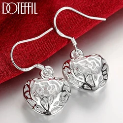 DOTEFFIL 925 Sterling Silver Hollow Heart Ball Drop Earrings For Woman Wedding Engagement Party Fashion Charm Jewelry