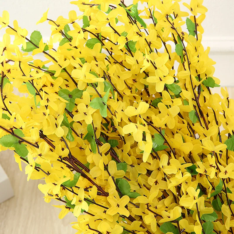 65cm 11 forks Simulation Yellow Winter Jasmine Window Home Living Room Idyllic Floor Flower Decor Artificial Silk Fake Flowers