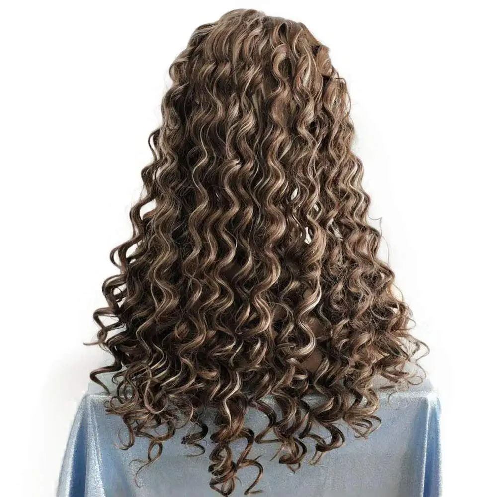 Ombre Brown Curly Wigs Mix Highlight Blonde Color Synthetic Lace Front Wig Natural for Women Daily Use Bleach Knots 24 Inches