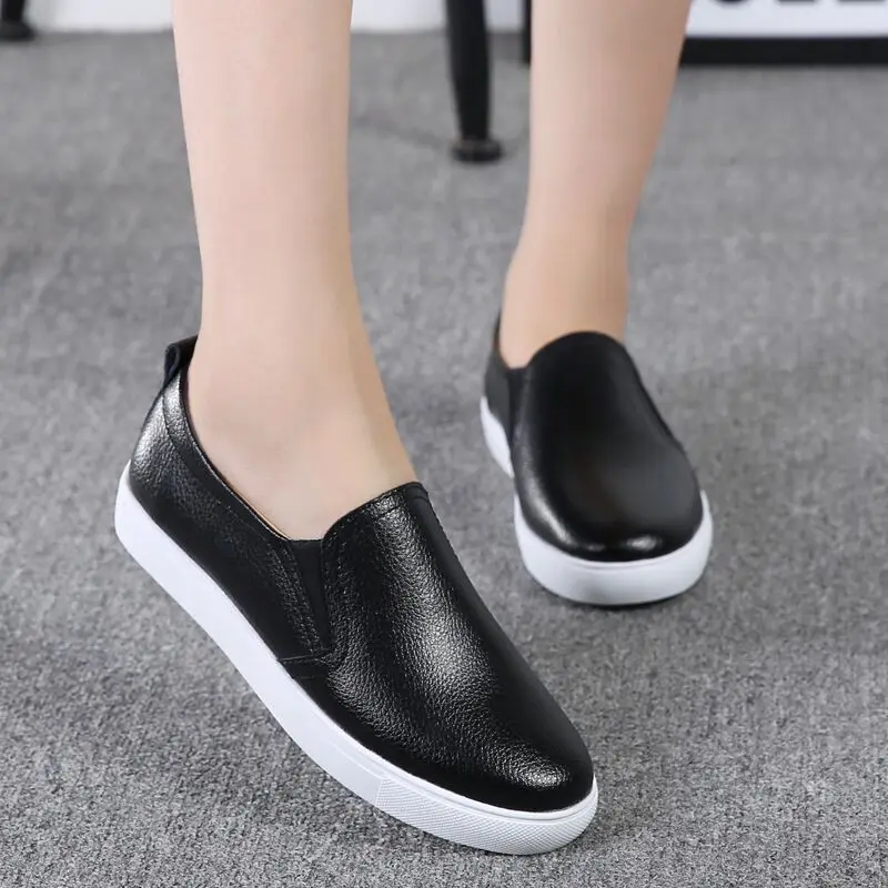 2021 Vintage leather flats women trekking summer shoes wear resitant white flats female loafers