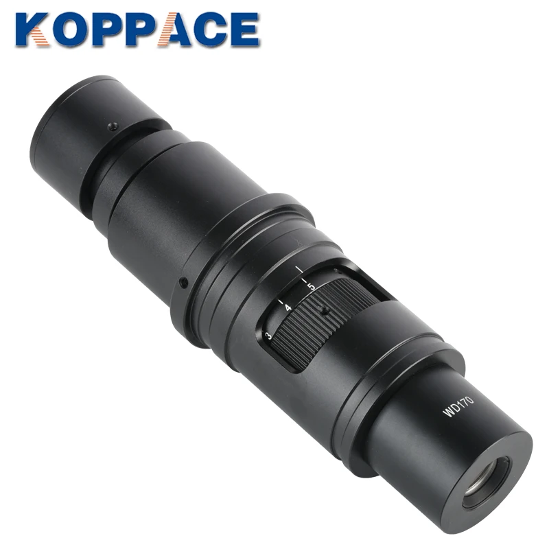 KOPPACE 13X-91X Industrial Microscope Lens 0.4X Eyepiece 0.7X-5X Zoom Objective 25mm C-Mount Interface Electron Microscope Lens