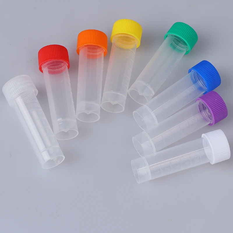 Freezing Tube Cold Storage Tube with Screw Cap 8 color can be choose Hot 10Pcs 5ml Plastic Graduated Cryovial Plastic Test Tube