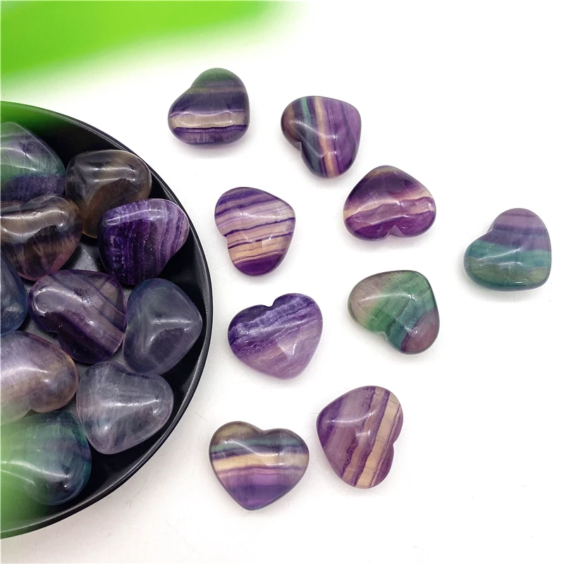 1pc Natural Colorful Fluorite Heart Shaped Quartz Crystal Healing Stones Decoration Natural Stones and Crystals