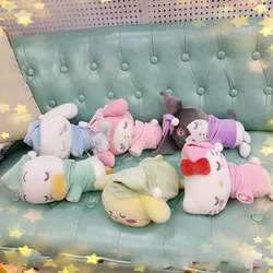 8inch Japan Cartoon Sanrio Plush Sleeping Hello Kitty Cinnamoroll My Melody Pompom Purin Kuromi Soft Stuffed Dolls Kid Toy