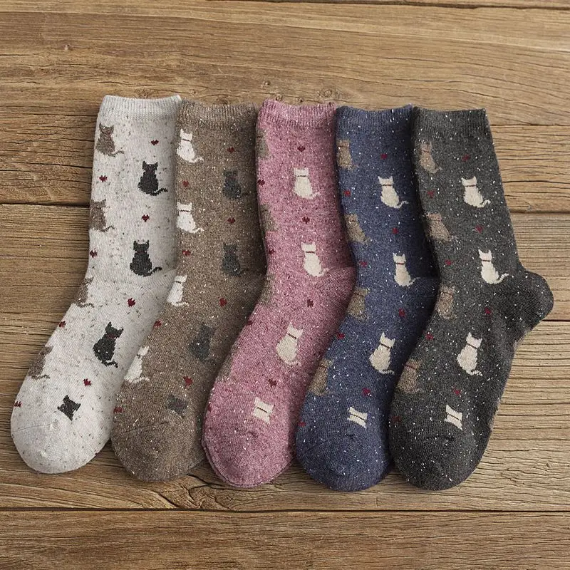 1 Pair Autumn and Winter New Style Japanese Cute Socks Korean Cat Harajuku Socks Women Wool Kawaii Thicken Cute Socks